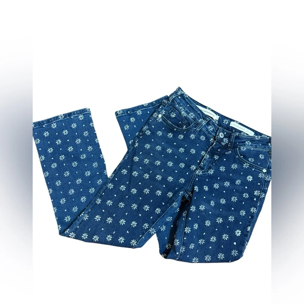 Pilcro Embroidered High-Rise Cropped Starbursts Pattern‎ Bootcut Jeans Sz 26